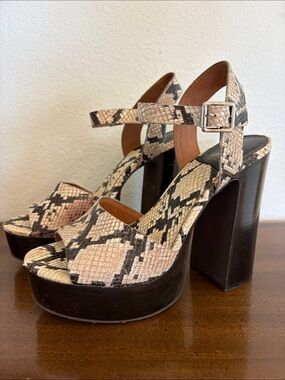 Jeffrey Campbell Platform Chunky Block Heel Sandals in Snakeskin Print 9